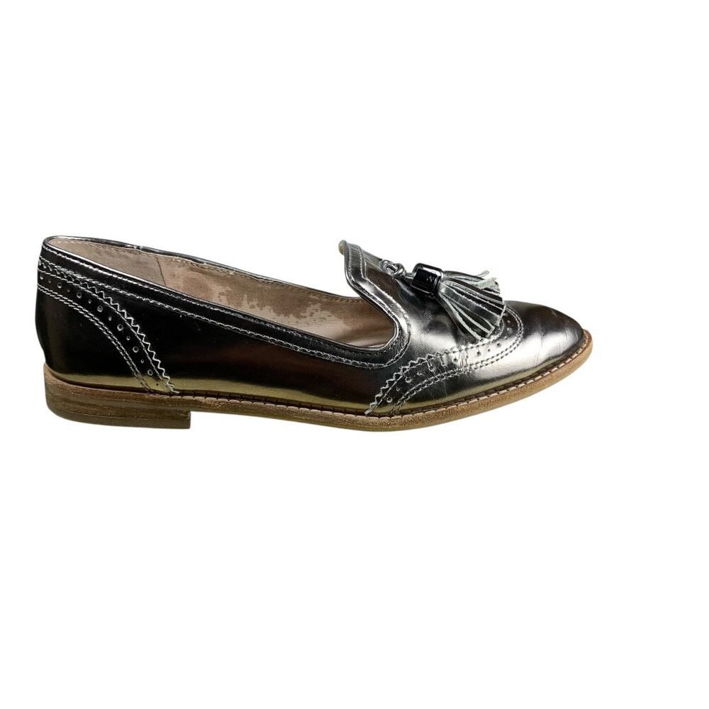 Louise et Cie Silver Metallic Tassel Oxford Loafers 8.5 Wingtip Statement Shoes